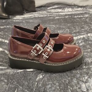 Torrid Burgundy Double Strap Platform Mary Janes New Without Tags